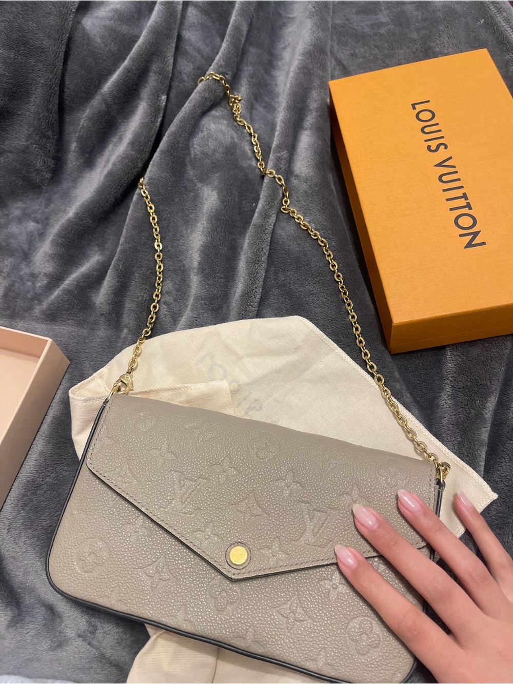 Louis Vuitton Taupe Embossed Monogram Chain Crossbody